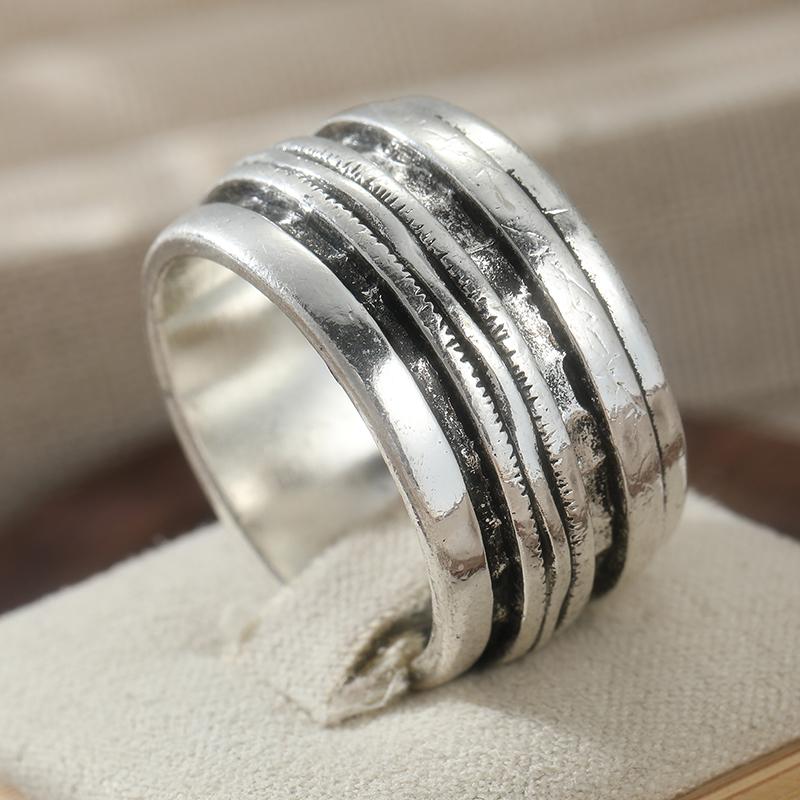 Minimalist Style Punk Design Silvery Plated Wide Ring Women Men's Fashion Vintage Banquet Celebration Jewelry Accessories Crafts