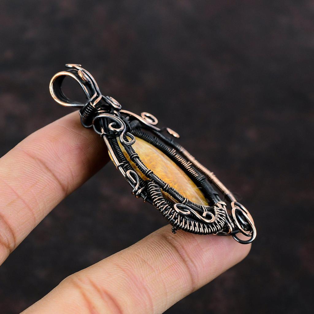 Fossiler Korallen Anhänger Kupferdraht gewickelt Anhänger Edelstein Kupfer Schmuck Handgefertigter Anhänger Fossiler Korallen Schmuck Verlobungsgeschenk Frauen Anhänger