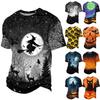 Men Casual Corduroy Short Sleeve Lightweight Breathable Round Neck Top Halloween Pattern Printed Shirt