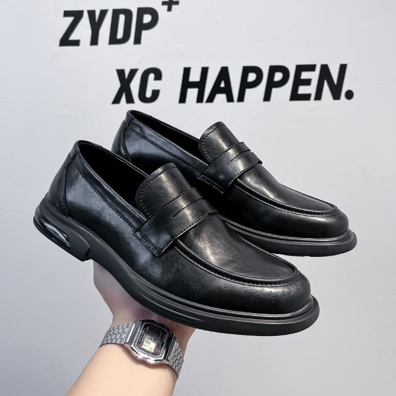2025 Thick Soled Loafers Men Leather Shoes Breathable Slip On Loafers Solid Color Men Casual Shoes Handmade Men Formal Shoes
