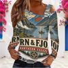 Women Plus Size Asymmetric Cutout Neck Cold Shoulder Fitted Long Sleeve Beach Printed Top
