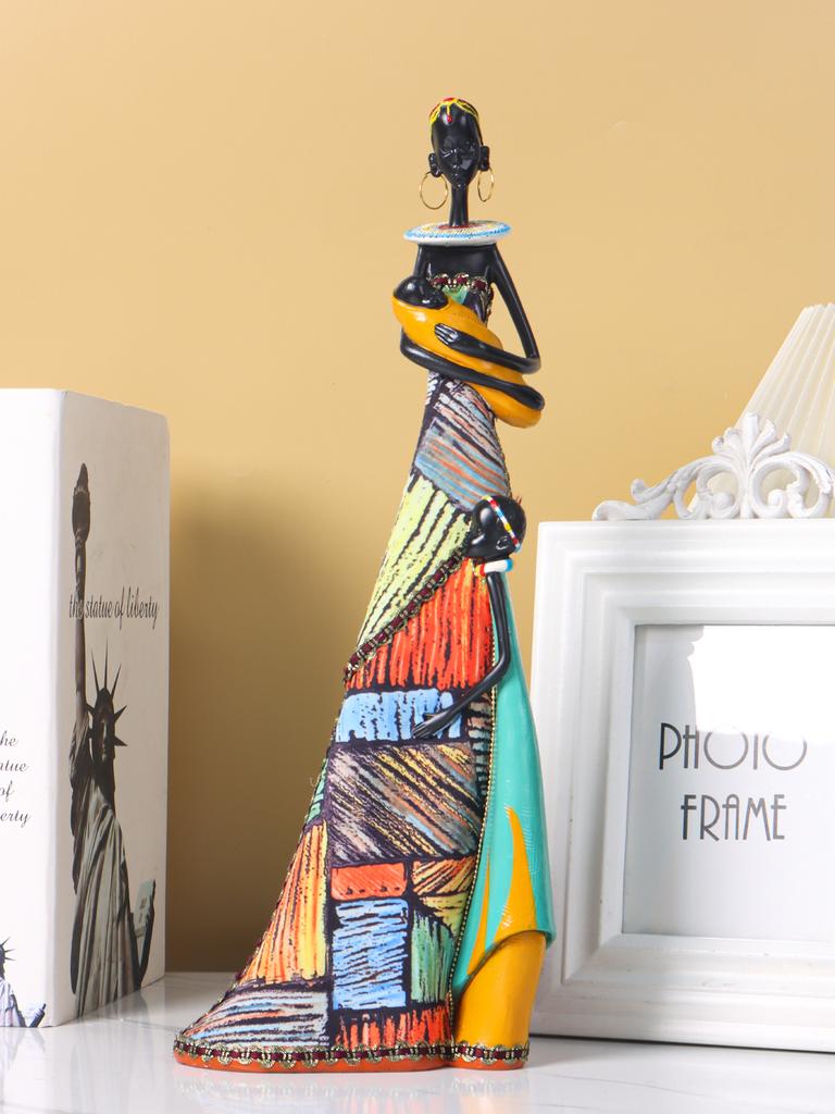 "Milky Bond" African Mother Resin Statue Nursing Baby Sculpture with Tribal Patterns, Bedroom Living Room Home Art Decor