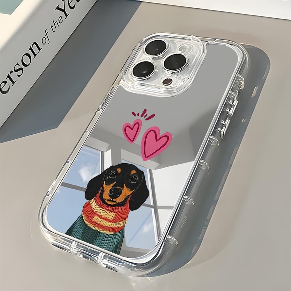 Cute Dachshund Dog Love Hearts Phone Case For iPhone 17 16 Pro 11 12 13 14 15 Pro Max 17 Air X XR XS 7 8 Plus Back Mirror Cover