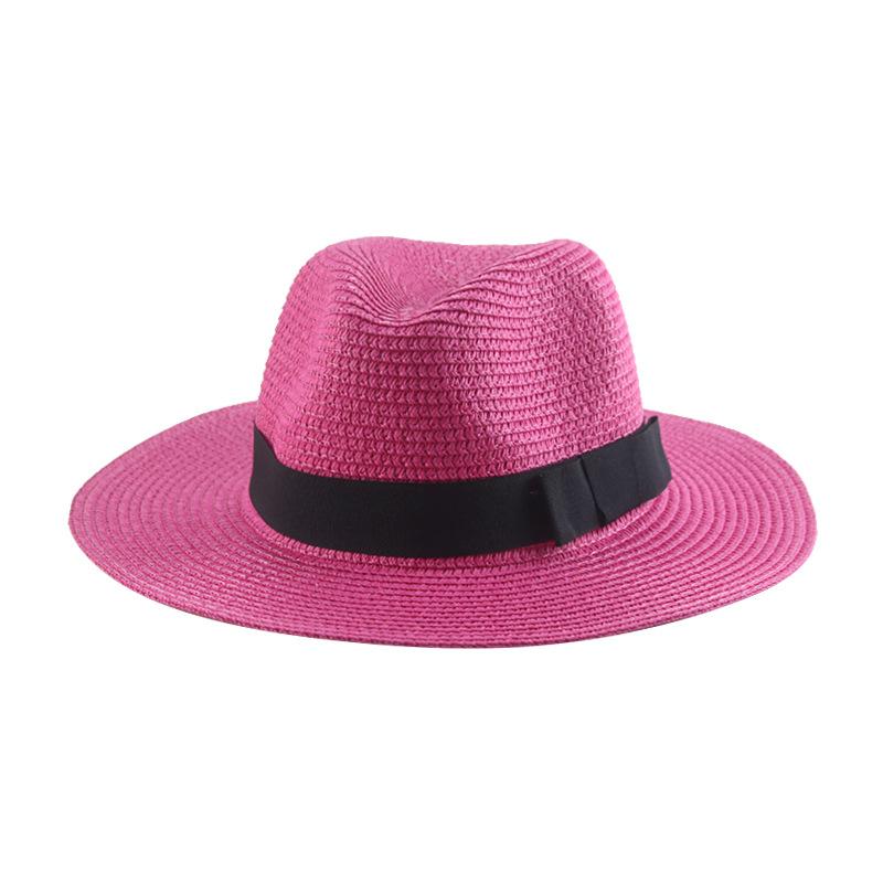 Black Ribbon Panama Straw Hat Flat Eaves Outdoor Spring and Summer Sunshade Beach Hats for Women