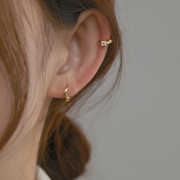 18k Silver Ear Cuffs & Cartilage Studs: Korean Style Women's Earrings