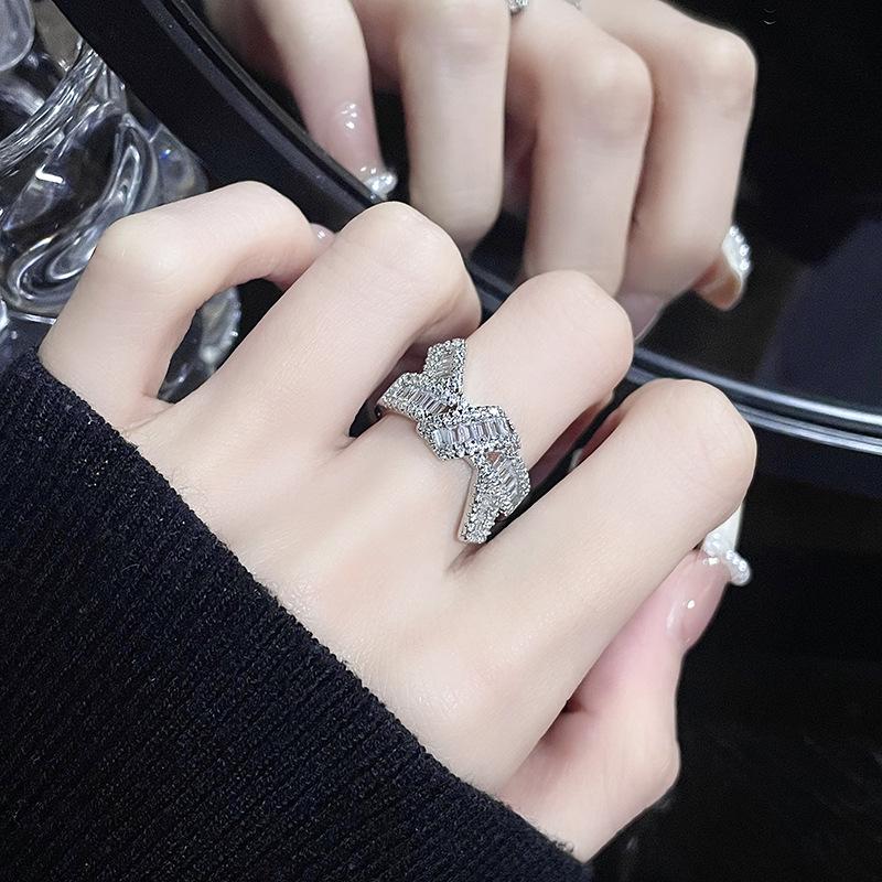 Colored Gemstones, Niche Design, Light Luxury, Open Index Finger, High-End Ring, Women'S Full Diamonds, Zircon Stacking, Wearing Personalized Rings