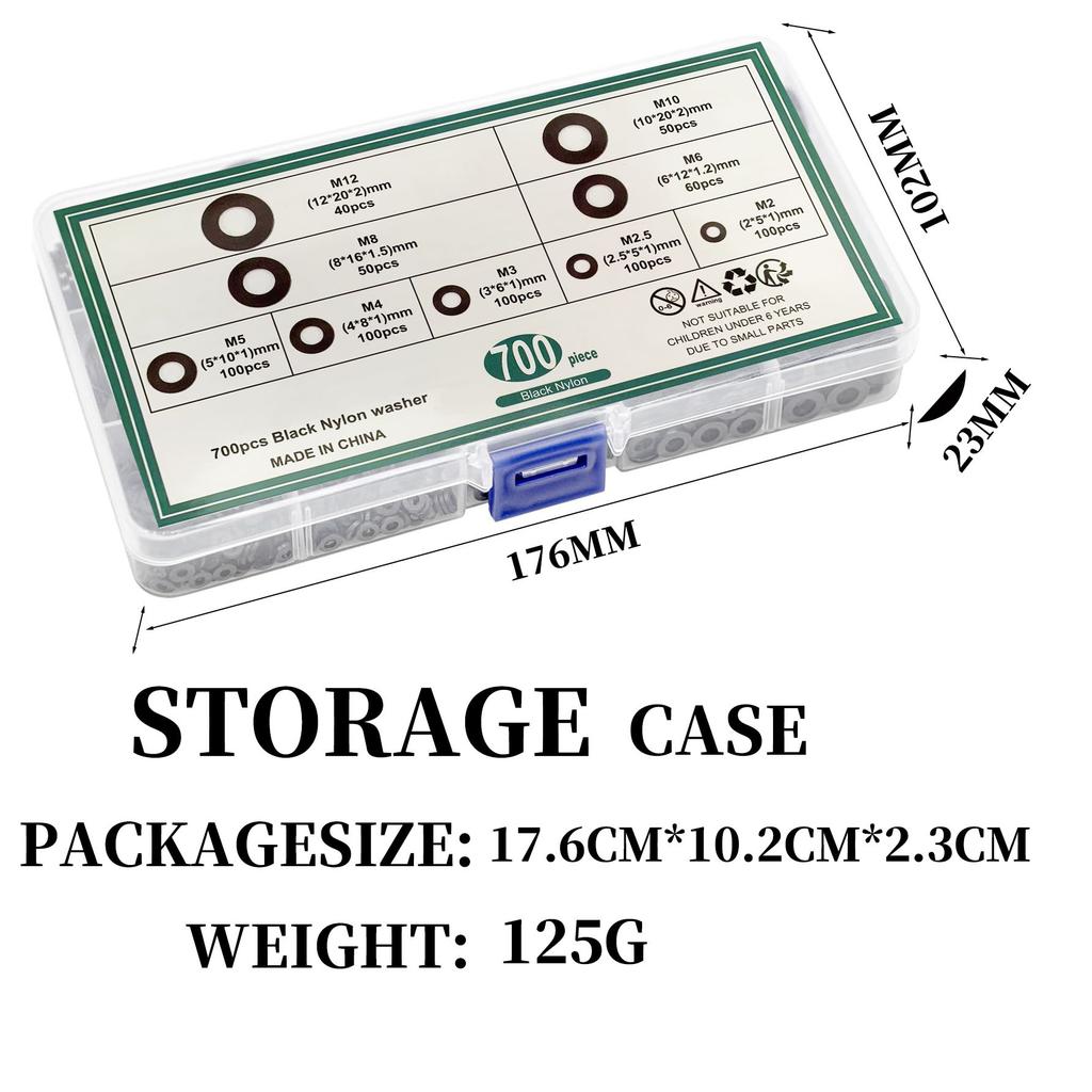 700Pcs Black and White Nylon Flat Gasket Set, Black Insulating Gasket, White Plastic Gasket Box.