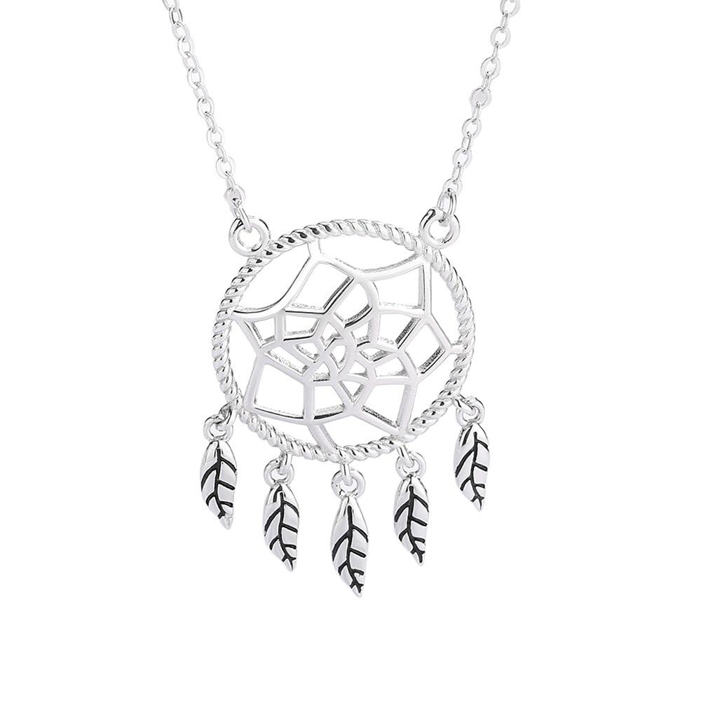 New Arrival Sterling Tone Dream Catcher Pendant Necklace Cross Chain Hollow Tassel Leaf Clavicle Chain FemaleTrendy Necklaces