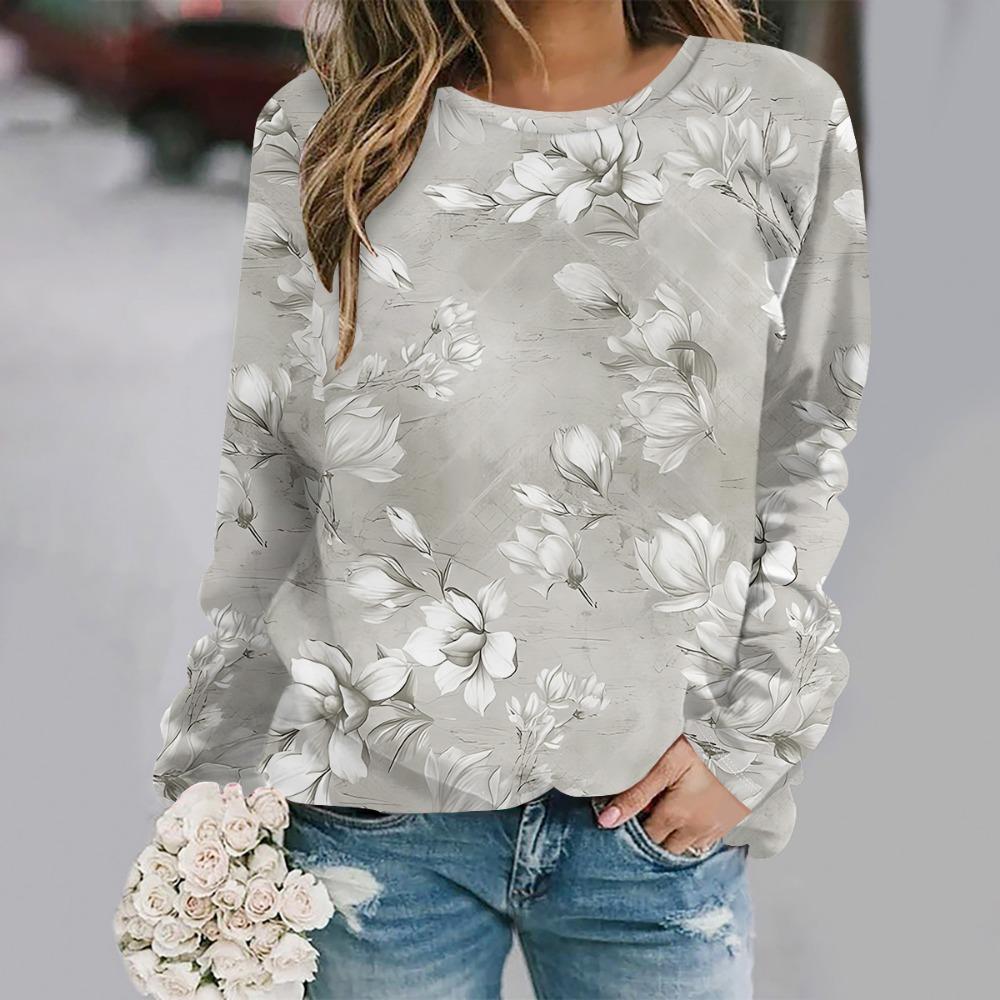 2025  Autumn and winter new fashion round neck long sleeve printed elegant casual loose hoodie