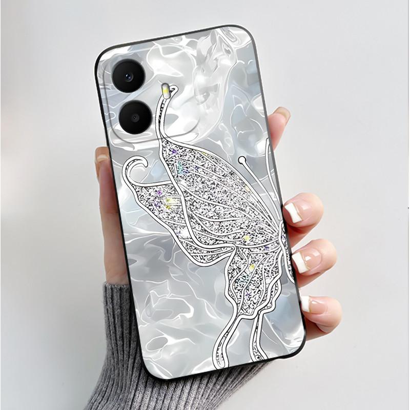 For TCL K70 4G 5G Case Luxury Fashion Butterfly Flower Black Soft Silicone Bumper Cover for TCL K70 Power T522A T522E Phone Case