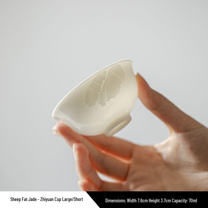 Premium Mutton Fat Jade Ceramic Gongfu Tea Set - Aroma Tasting Cup with Coaster, Customizable for Guests