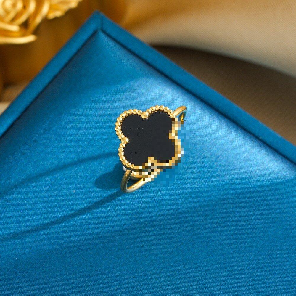 

Бутиковое кольцо из титановой стали с четырехлистным клевером, регулируемое, с открытым концом, 18К, модный и универсальный дизайн, кольцо на палец