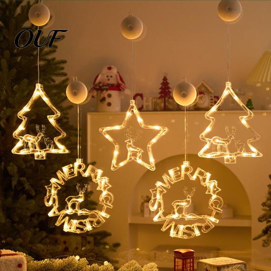 Wall Safe Hanging Light Fixtures LED Christmas Star Window Light, Tree Letter Suction Cup Lamp Reusable Decoration Set for Glass, Battery Operated