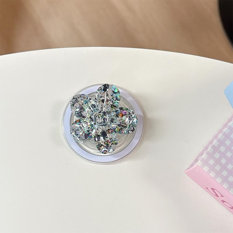 Magnetic Sequin Flower Phone Holder and Retractable Finger Ring Gift for Girls.