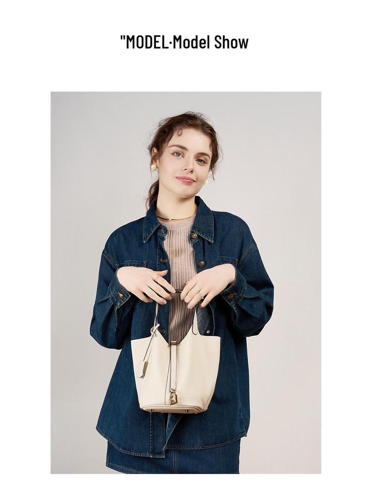 2025 High-End Genuine Leather Bucket Handbag - Classic, Versatile, Large Capacity Mommy Bag