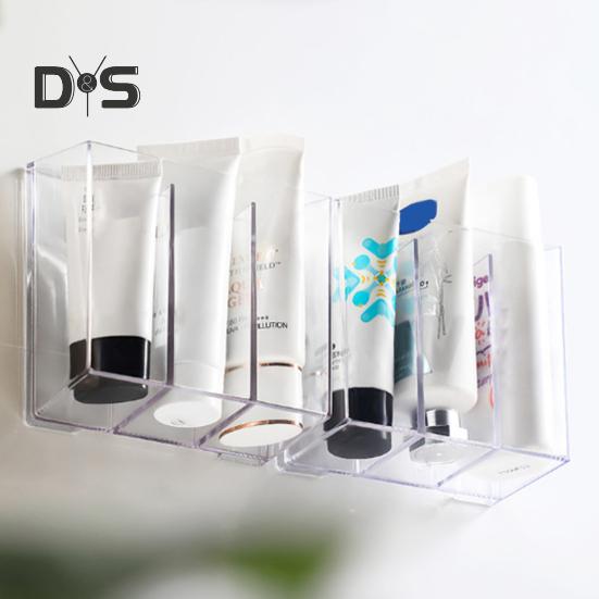 Make-up-Pinselhalter, transparente Aufbewahrungsbox zur Wandmontage mit Klebehaken, unterteilter Kosmetik-Organizer für Badezimmer und Schlafzimmer