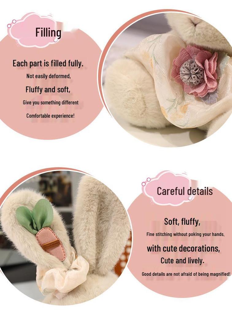 Adorable Floral Plaid Long-Eared Rabbit Plush Toy for Kids