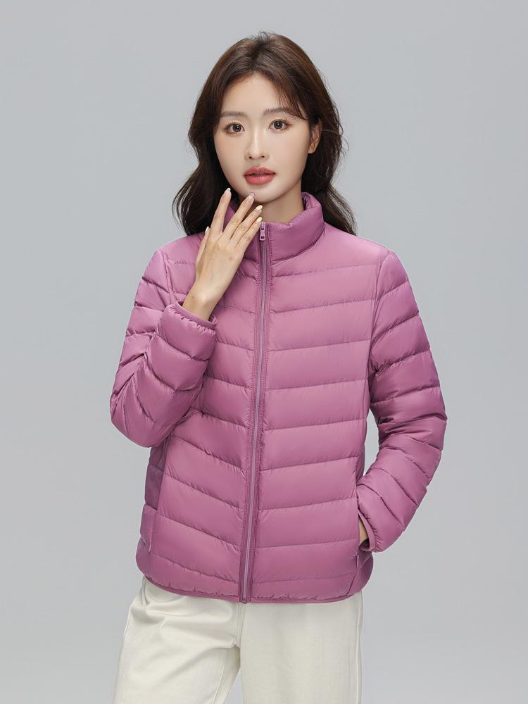2024 Women's Slim Fit Lightweight Down Jacket - Autumn/Winter, Short, 90% White Duck Down, Stand Collar, Korean Style, Plus Size Available.