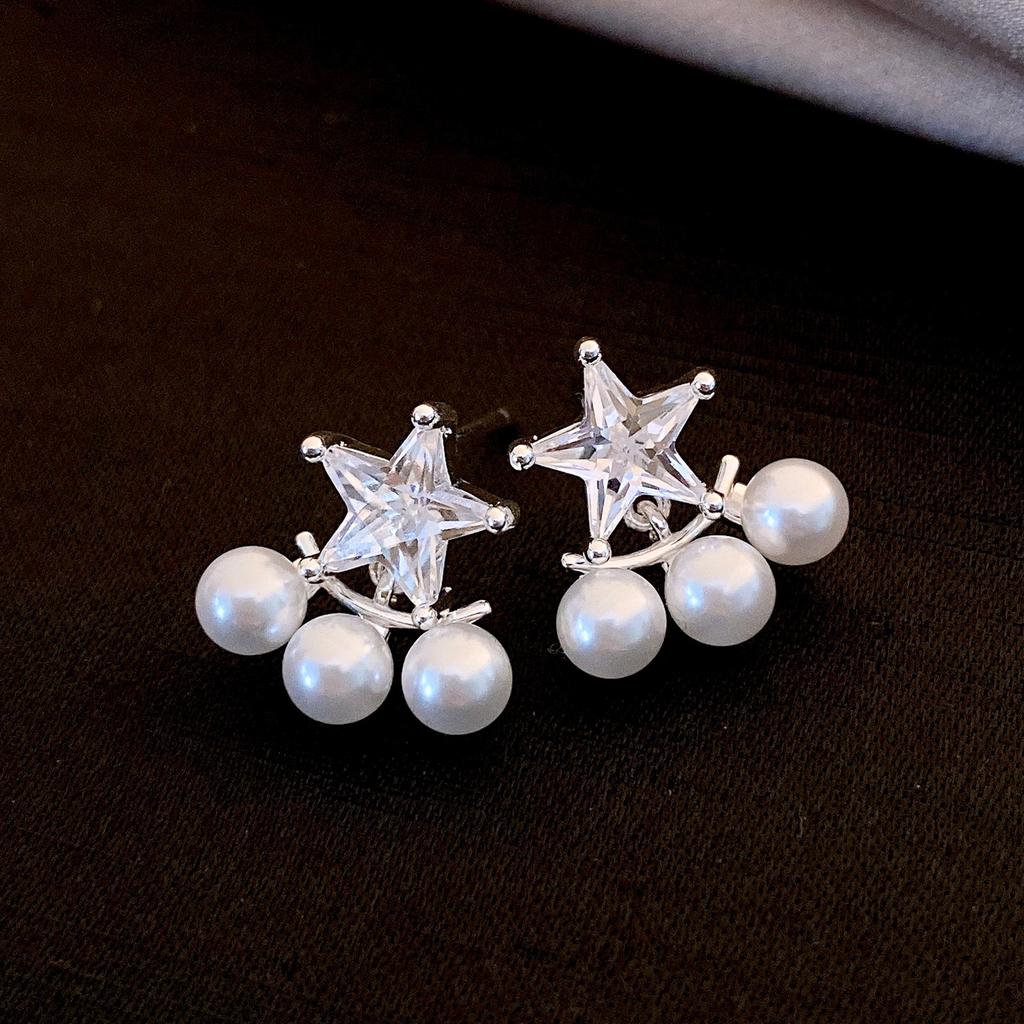 Korean Temperament Zircon Star Pearl Stud Earrings Design Sense Versatile Earrings Earrings