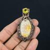 Amazing Fossil Coral & Citrine Gemstone Handmade Pure Copper Wire Wrap Jewelry Pendant