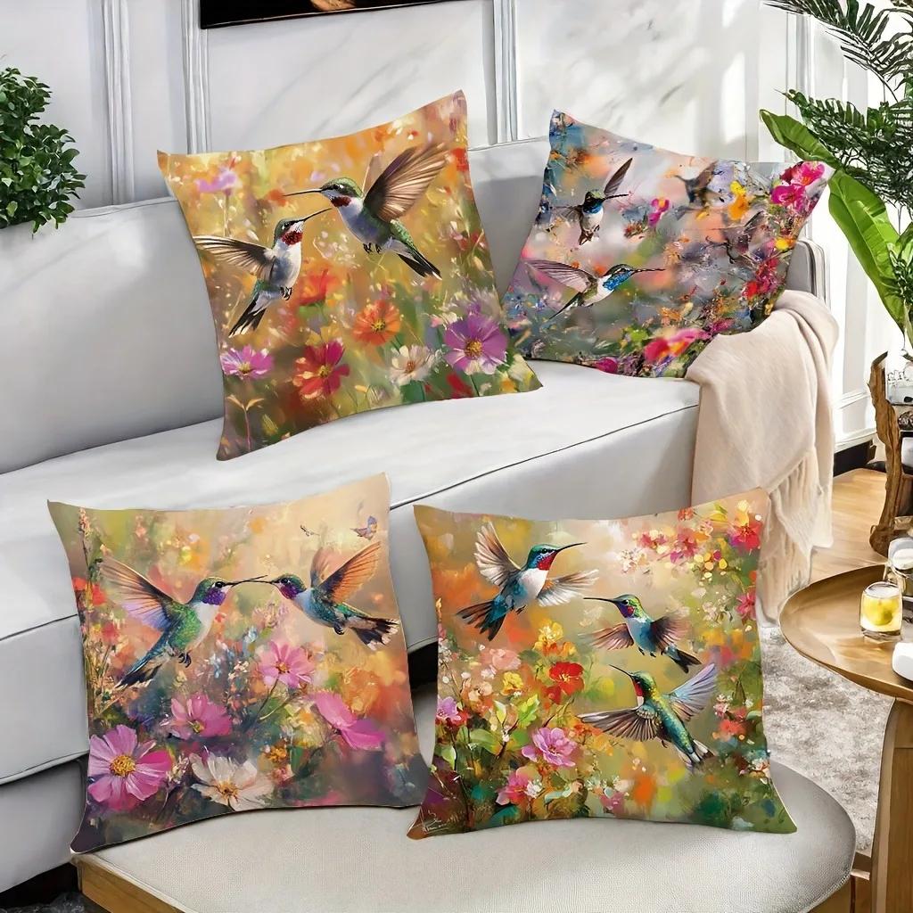 Birds And Butterflies Dancing Print Home Decor Pillowcase Bedroom Living Room Sofa Decor Polyester Cushion Cover With Zipper