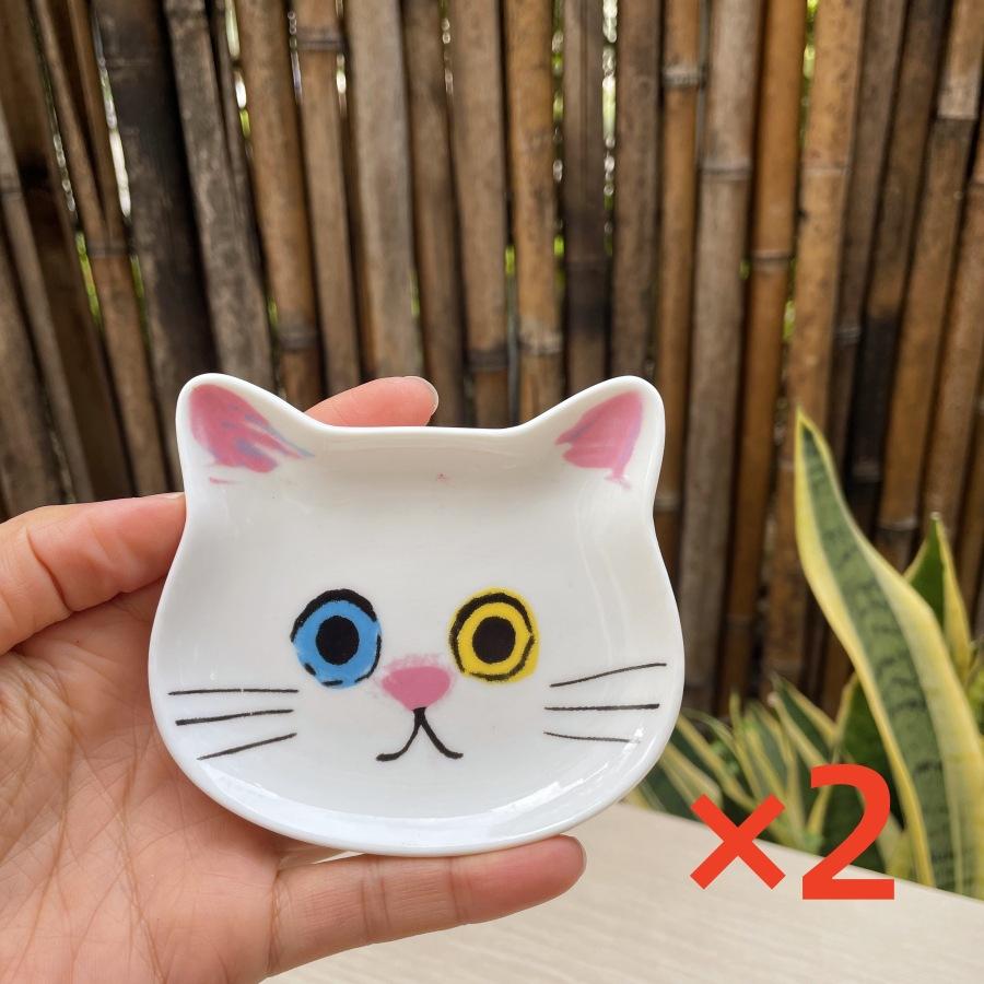 2PC Mini Serving Dishes Adorable Snack Plates Perfect Housewarming Gift Ceramic Cartoon Cat Head Kitchen Spoon Holder Cute