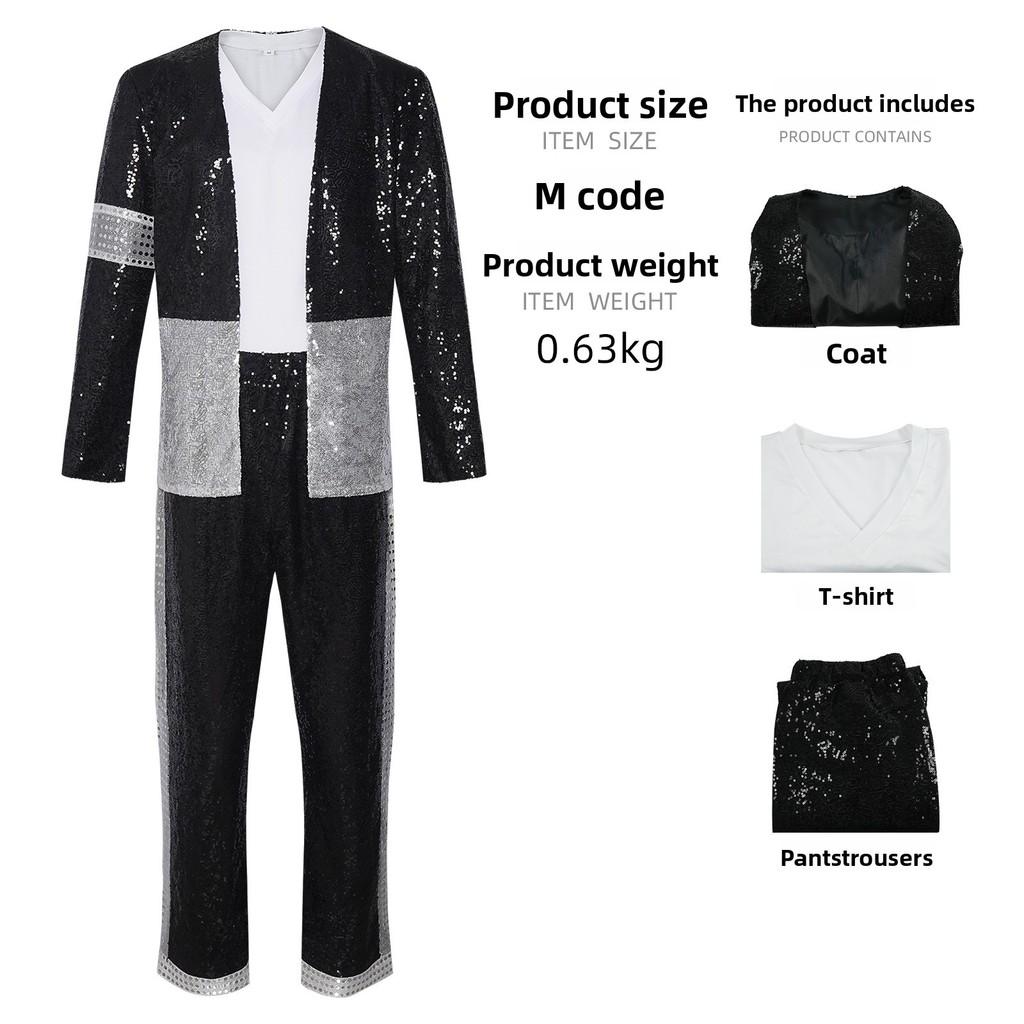 Costume di Scena Michael Jackson Tuta da Esibizione con Paillettes per Spettacolo di Danza Moderna