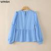 VONDA Damen Lässig Rundhals Puff Langarm Einfarbig Locker Bluse