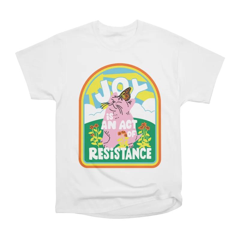 

Men Casual Shirts Short Sleeves JOY IS RESISTANCE White Tees Oversized T-shirts S