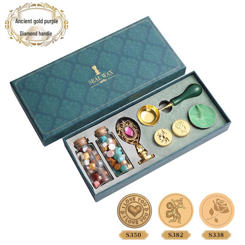 Creative Retro Wax Sealing Stamp Set - Includes Stamp, Wax Granules, and Fire Paint for Envelopes & Gifts.