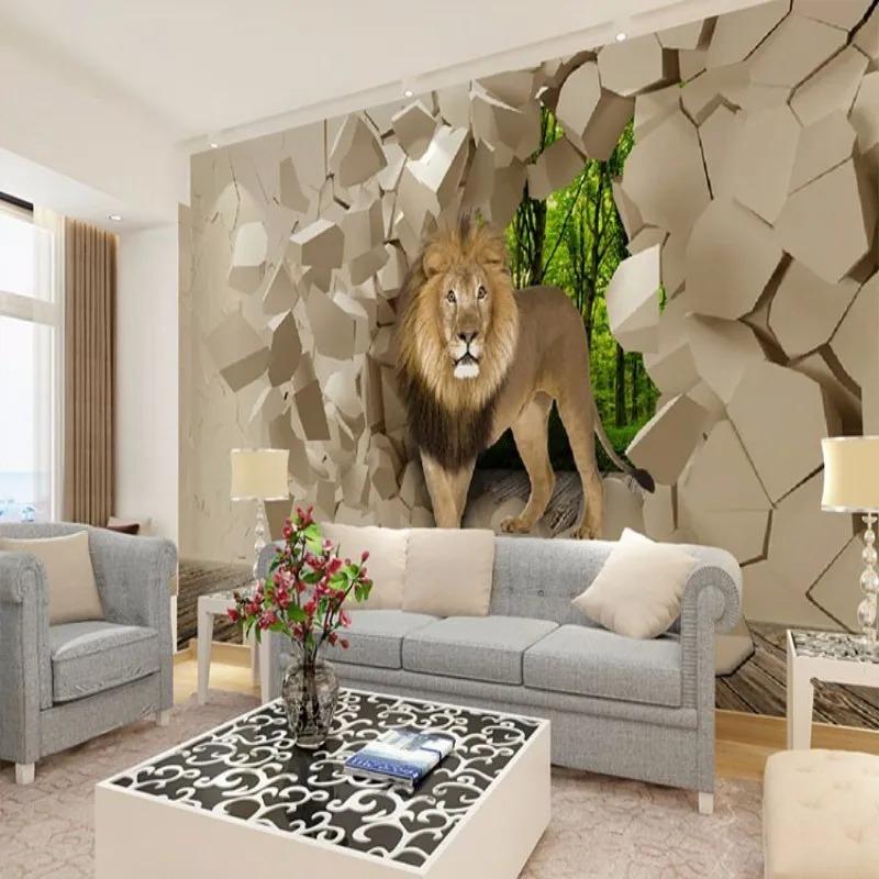 Lion From Stone Wall Mural Background Graphic Wallpaper For Living Room Bedroom 3d Wallpapers