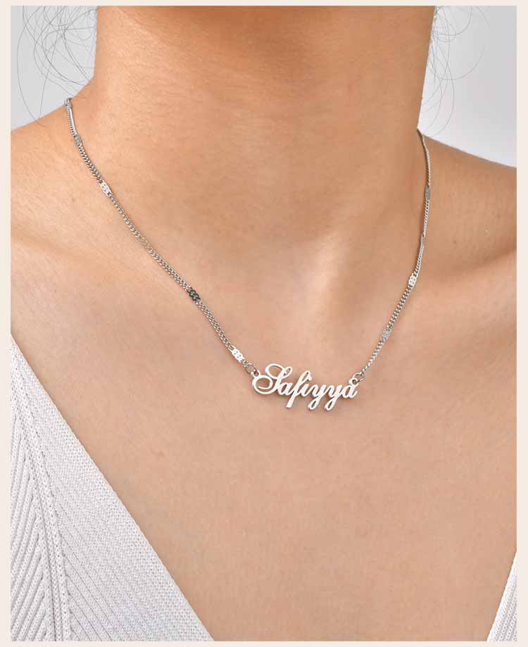 Personalized Name Necklace Silver Color Stainless Steel Custom Pendant Engraved Jewelry Tarnish Resistant for Women