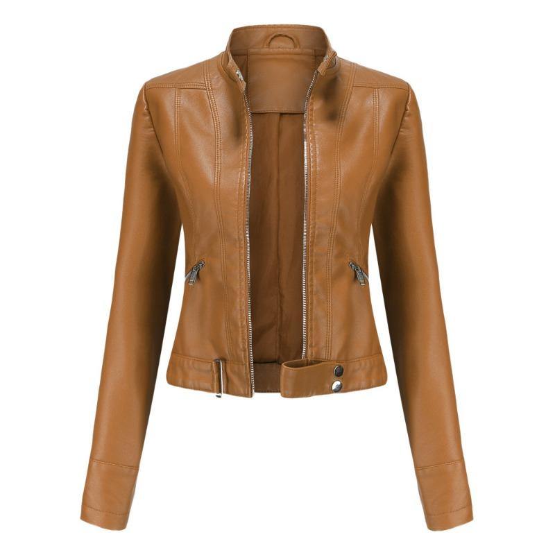 New Leather Jacket Women's Short Coat Spring and Autumn Stand-up Collar Women's Leather Jacket Women's Thin Leather Coat