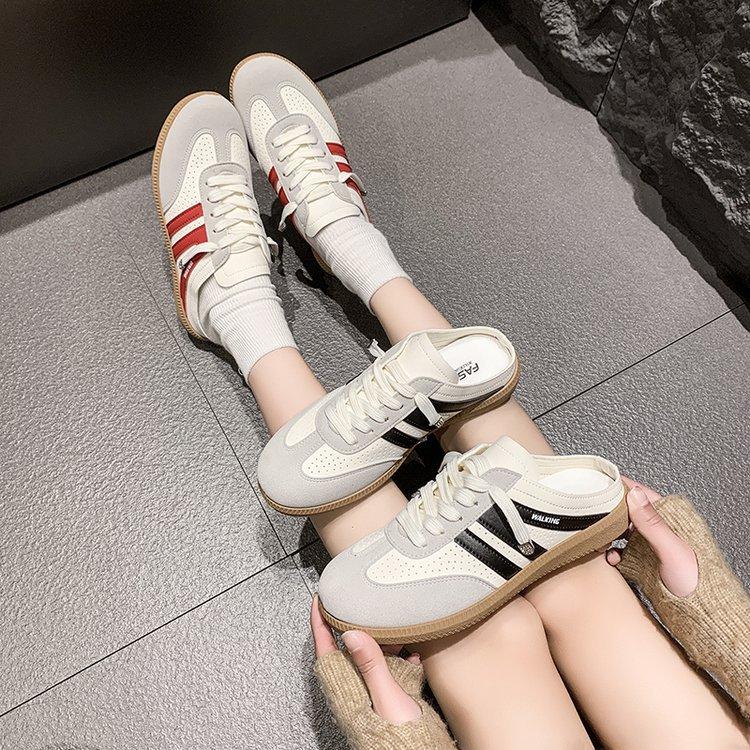 Baotou half slippers women's 2025 summer new Korean version color matching flat heel lazy shoes casual foot cover German training single shoes women