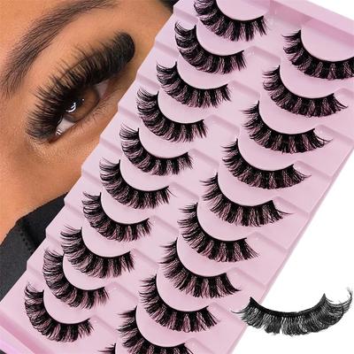 10 Paar DD Curl Russische Streifenwimpern Flauschiges Volumen Falsche Wimpern DD Curl Dramatisches chaotisches Faux Mink Gefälschte Wimpern Make-up