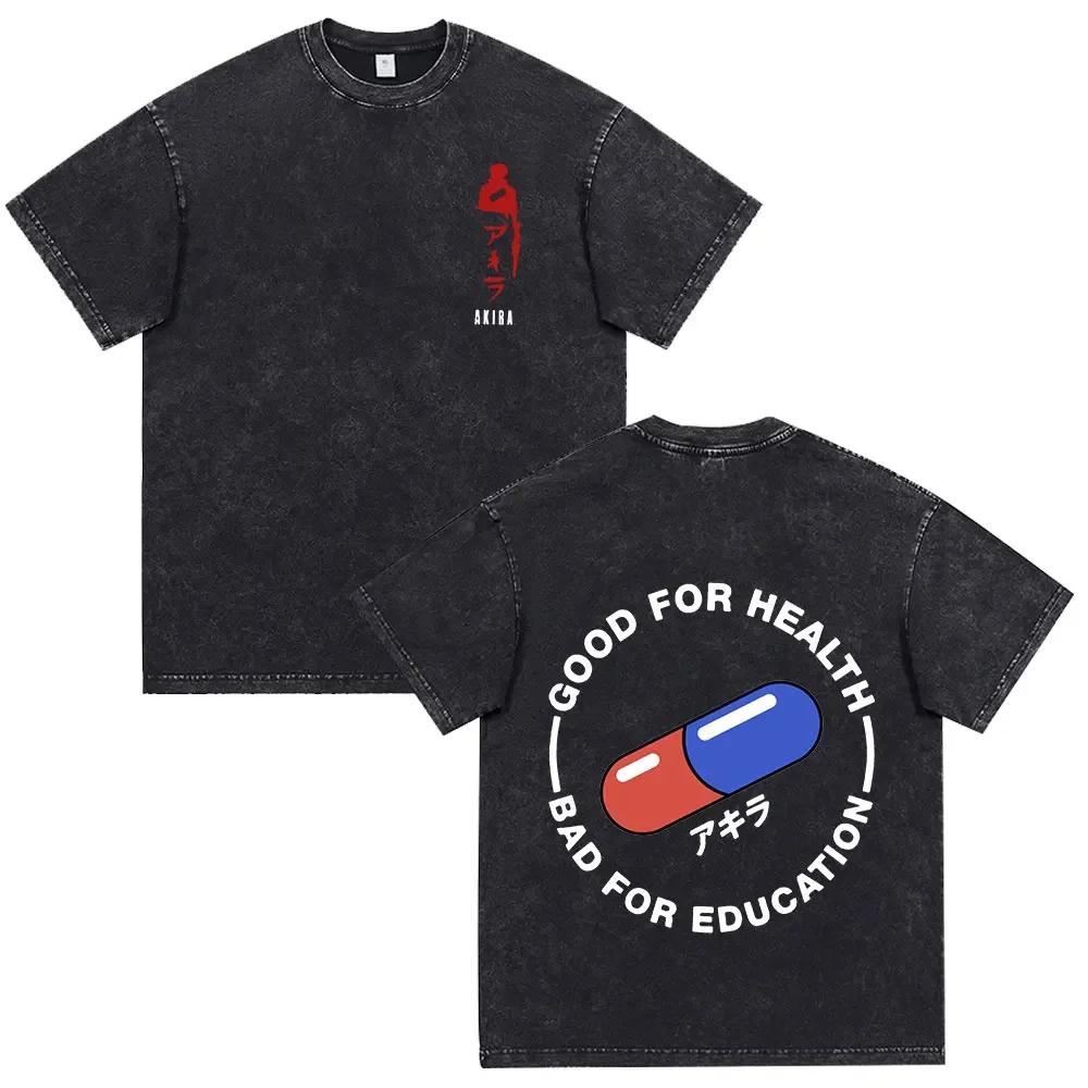 Anime Akira Vintage Washed T Shirt 90s Science Fiction Movie Shotaro Kaneda Short Sleeve T Shirts Cotton Casual Loose Tshirts