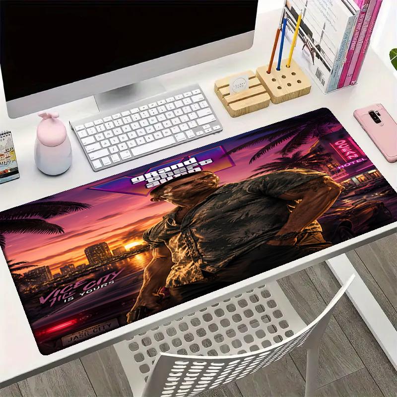 Podložka pod myš s motivem GTA 6, Protiskluzová gumová základna, Multifunkční kancelářská a domácí dekorace, Perfektní pro personalizaci pracovního prostoru.