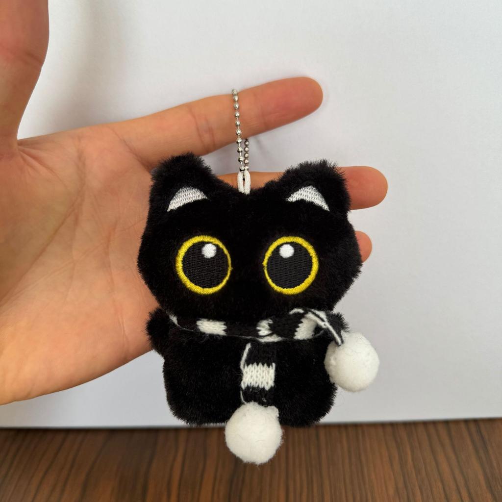 Cute Black Cat Plush Keychain Cartoon Kitten Soft Stuffed Doll Pendant Car Key Backpack Bag Doll Pendant Keychain Decor Gift