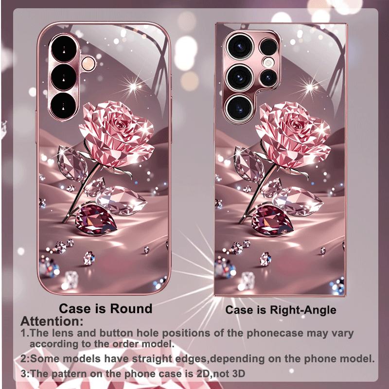 Classic Crystal Rose Phone Case S26 Ultra Case Glass Mobile Phones for Samsung Galaxy S26 S25 S24 S23 S22 FE Ultra Plus