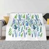 Blue And Green Watercolor Foliage Fashion Soft Warm Flannel Blanket Watercolor Foliage Leaves Fern Plants Blue Green