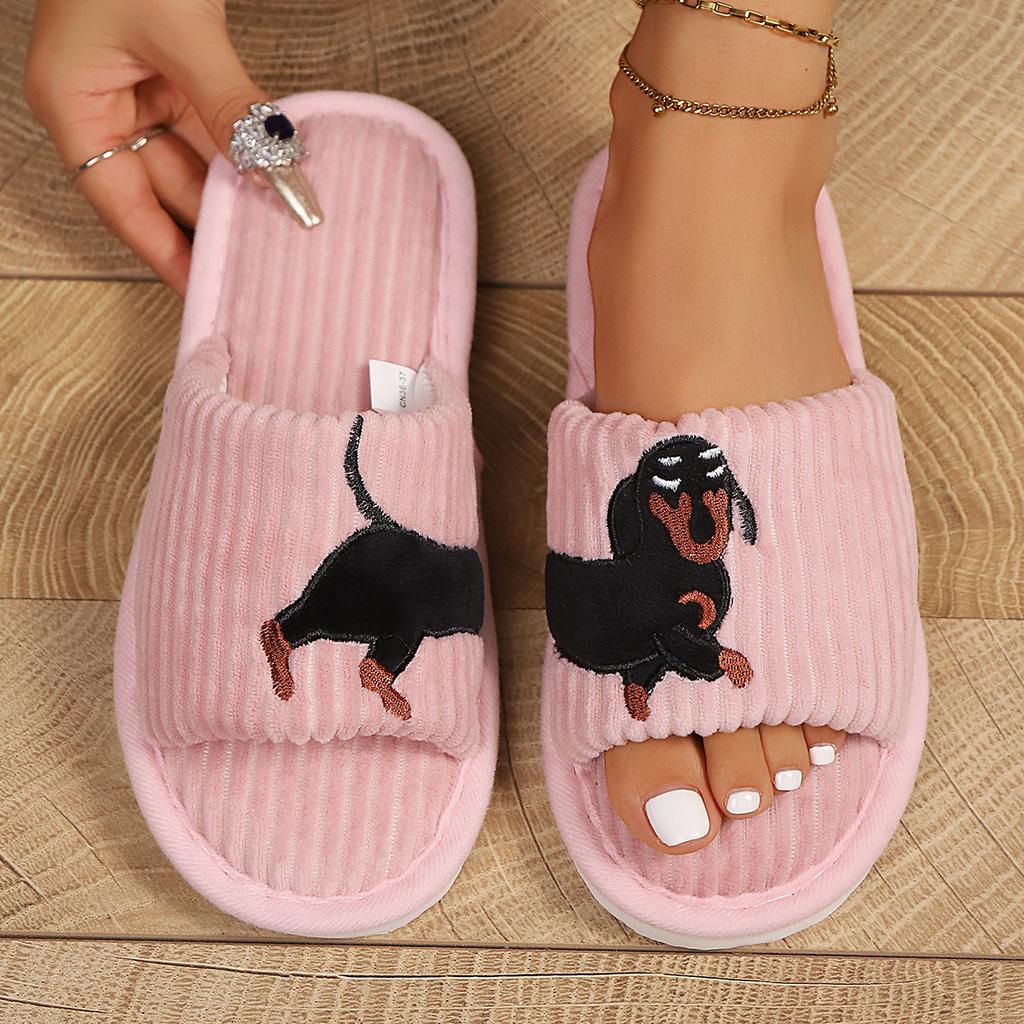 Women's Fuzzy Plush Slippers Lady Open Toe House Slippers Faux Fur Lined Slides Indoor Non-slip Cotton Slipper