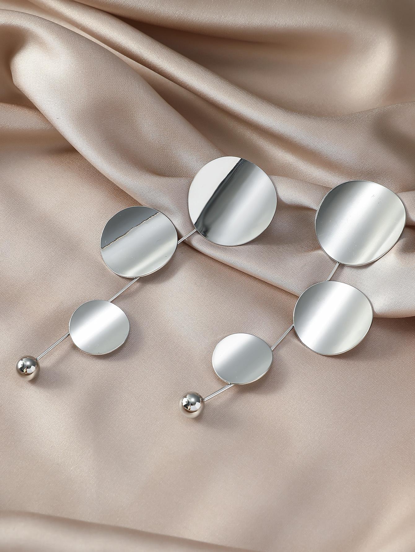 

Металлические гладкие трехдисковые универсальные модные серьги серебряный