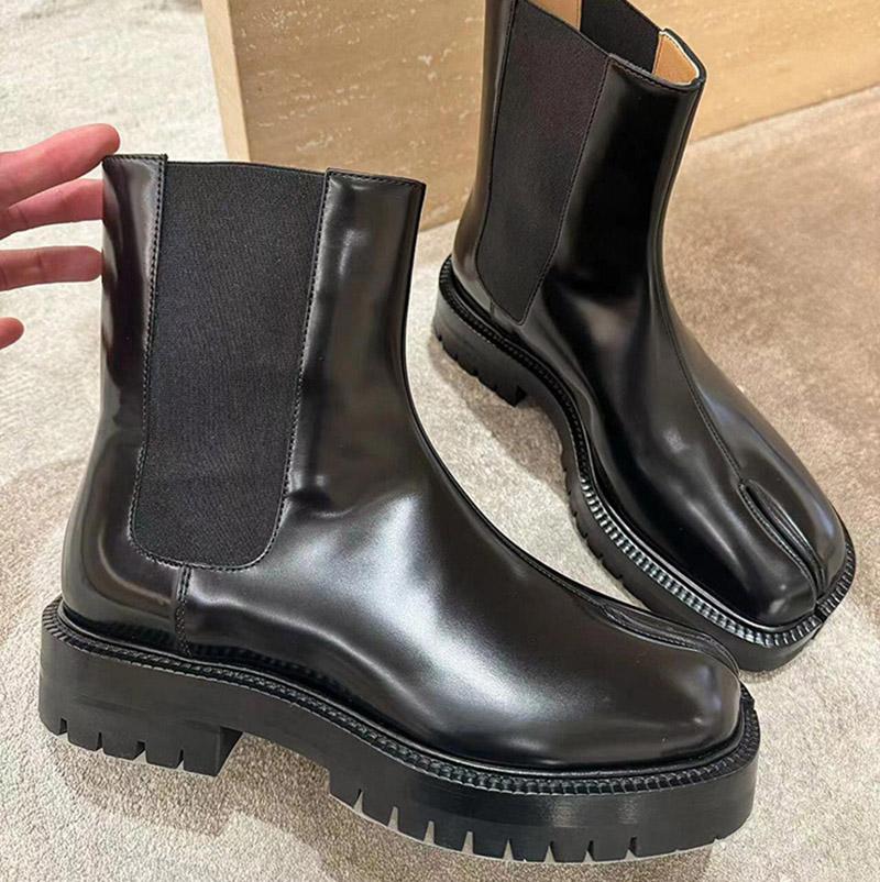 

Женские Мужские Черные Ботильоны Кожа Коровы Таби Разделенный Носок Челси Ботинки Уличный Комфорт Высокий Верх Мужская Повседневная Обувь Классический Дизайн 42