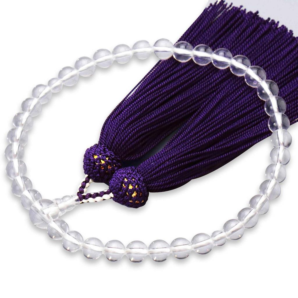 Women's Buddhist Prayer Beads, Kyoto Style, Crystal with Silk Tassel, Suitable for All Sects, Ideal for Informal Funerals, Buddhist Altars, Buddhist