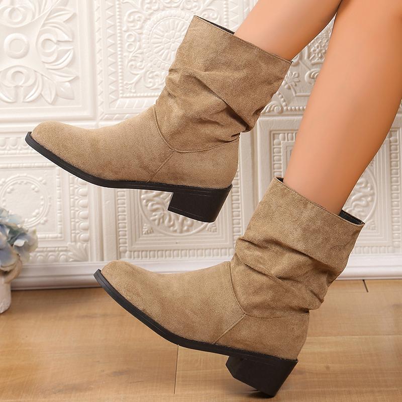 Fashion 2025 Slip On Thick Heels Ankle Boots Women 2025 Plus Size 35-43 Faux Suede Boots Woman Autumn Winter Block Heeled Short Booties