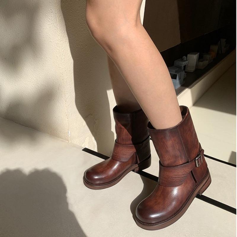 

Cai Wenjing knight boots retro polished short Martin boots women s thick-soled autumn and winter new short boots women 35 коричневый