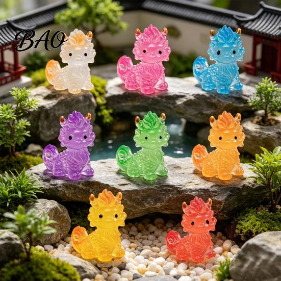 Dinosaur Statue 8Pcs Mini Figures, Glow In The Dark Miniature Chinese Mythical Creature Figurine Statue, Tiny Resin Animals Ornaments for Fairy