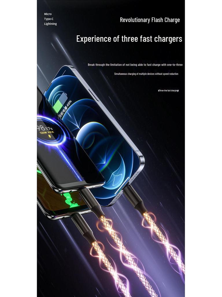 Colorful RGB Gradient Fast Charging 3-in-1 Data Cable with Running Light - Perfect Gift