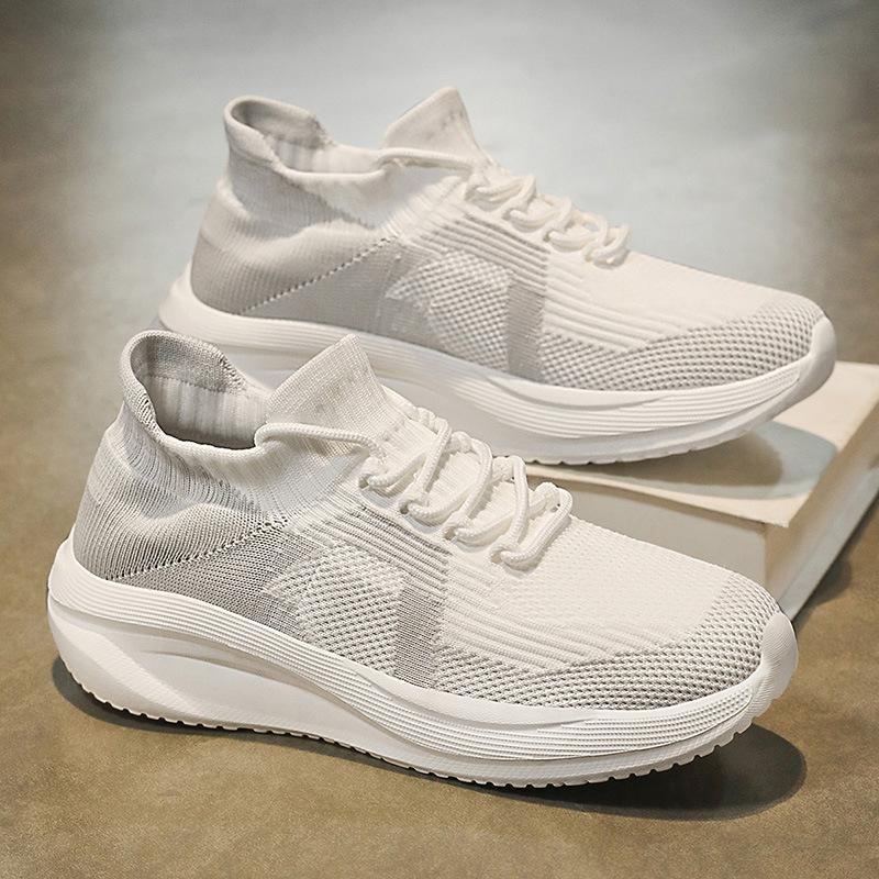 

Мужская обувь 2025 лето большой размер пара летучая трикотажная дышащая повседневная спортивная обувь корейская версия мода носки рот шнуровка трендовая обувь 46 серый