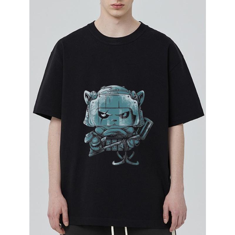 

Black T Shirt with Robot Cat Graphic Print for Casual Wear XXXXL чёрный